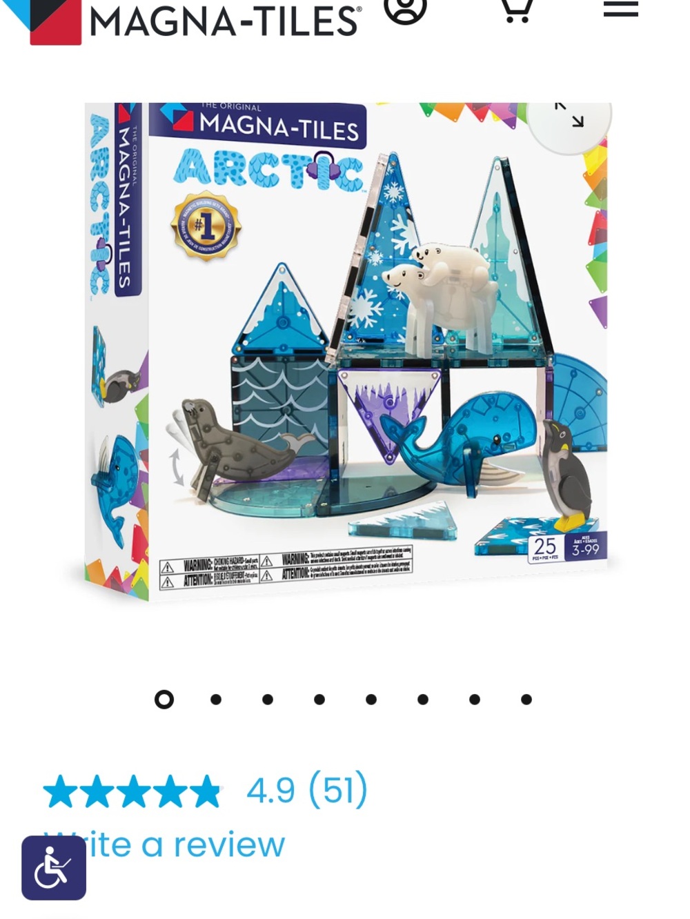 NEW Magna-Tiles Arctic 25-Piece Blue Magnetic Building Set for Kids